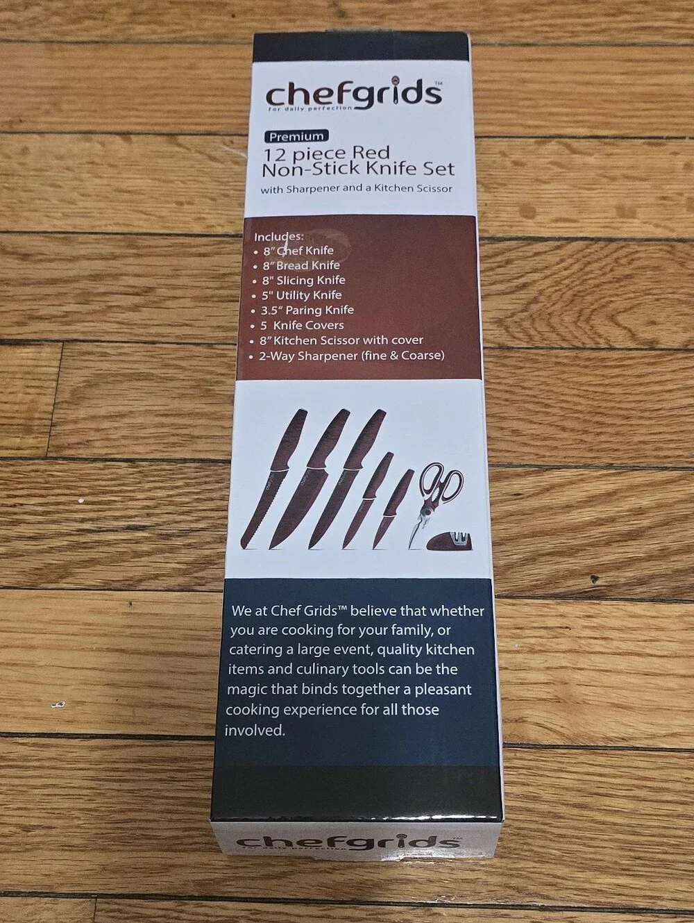 Chef Grids 12-Piece Red Non-Stick Knife Set